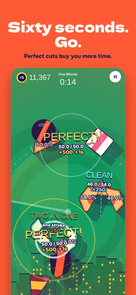 Arcade theme: Perfect cuts in One Minute mode