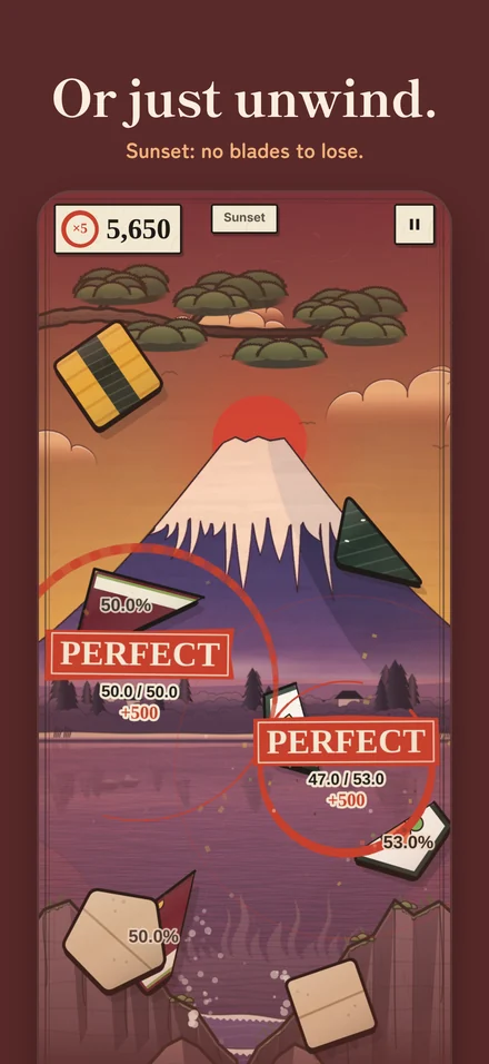 Ukiyo theme: Sunset mode, the sun going down behind the mountain