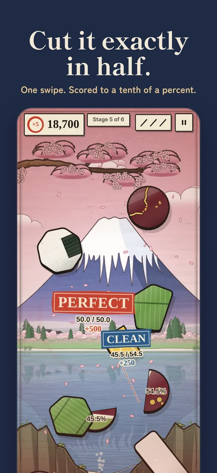 Ukiyo theme: Perfect and Clean cuts in front of a snow-capped mountain